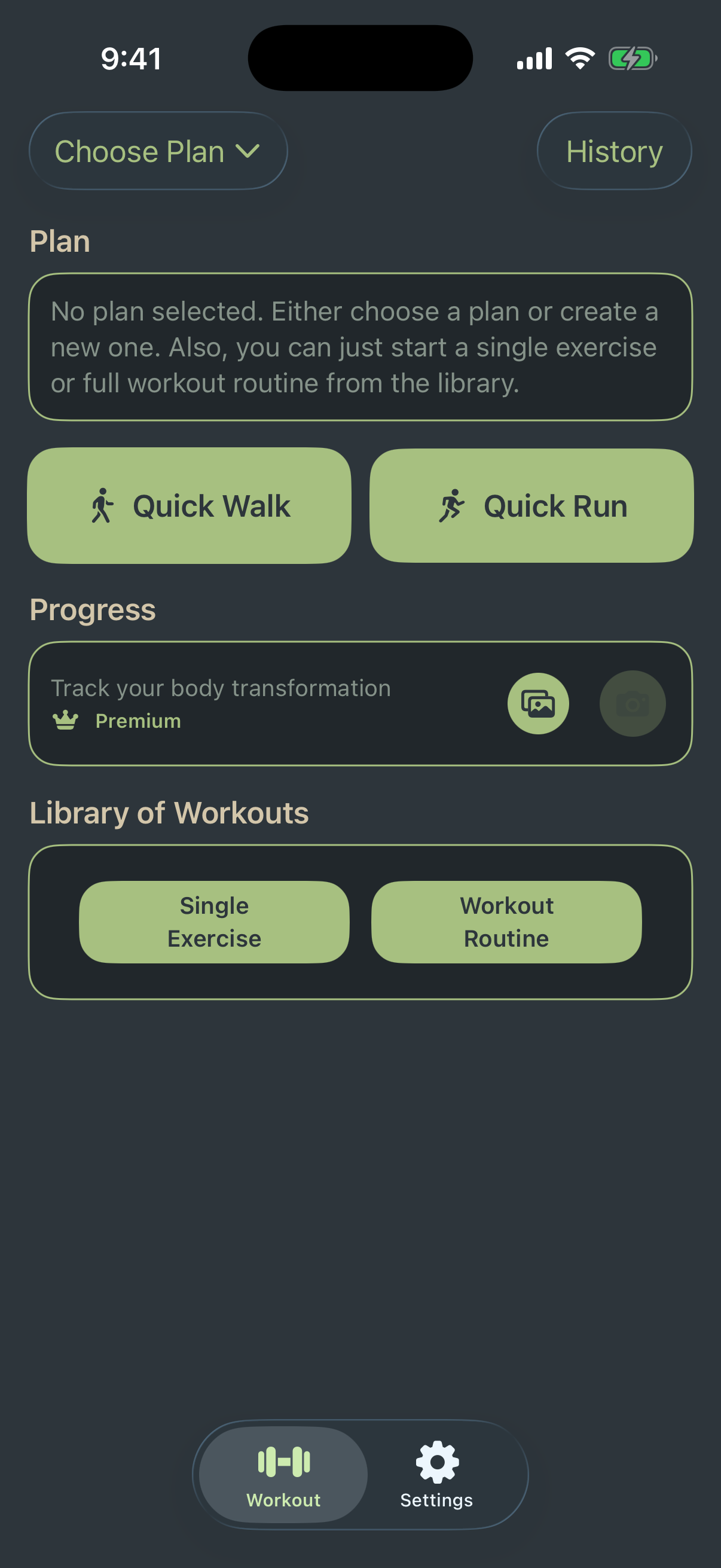Loaf workout home screen