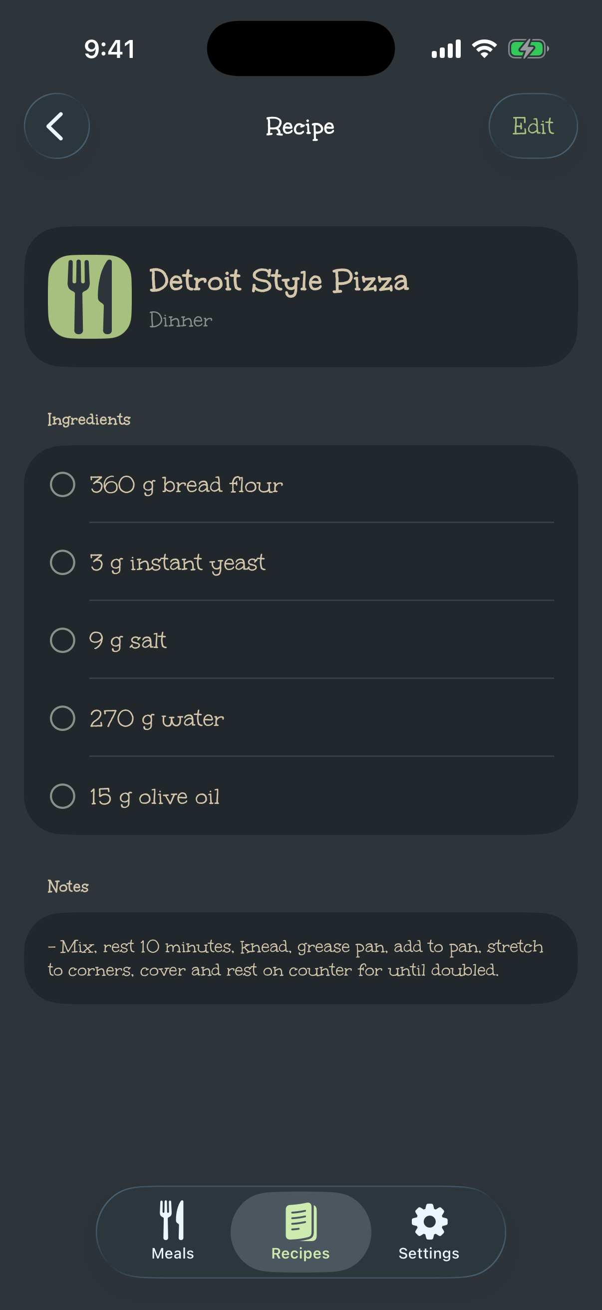 Portly recipe detail screen